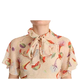 Beige Ascot Collar Short Sleeves Aline Mini Dress