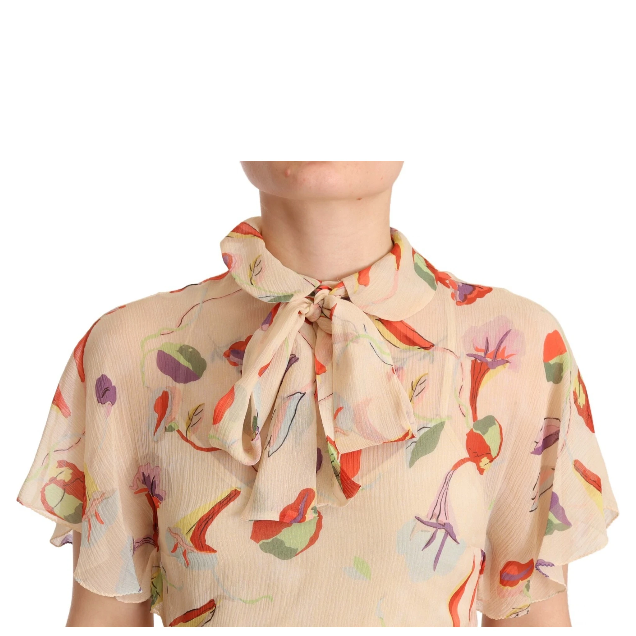 Beige Ascot Collar Short Sleeves Aline Mini Dress