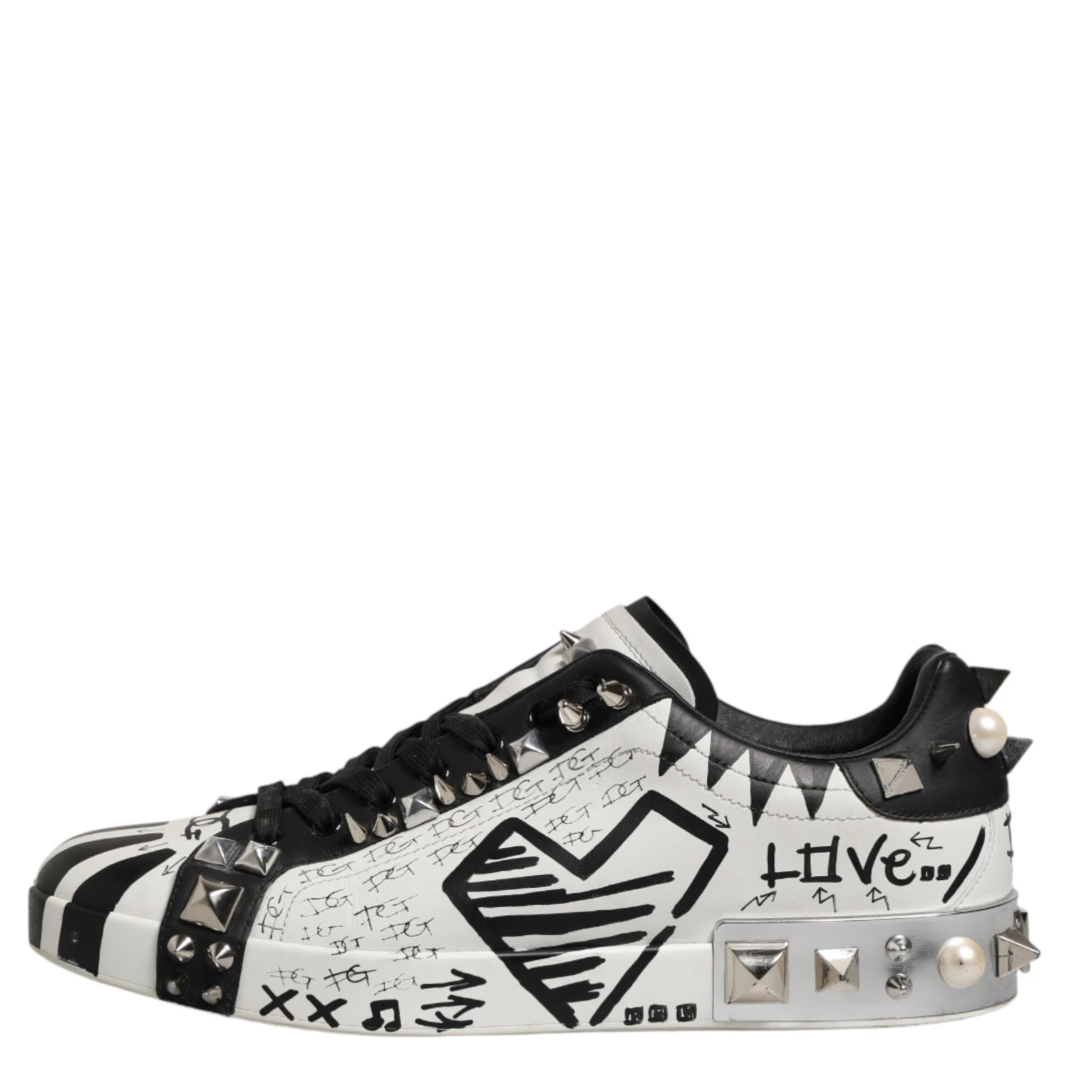 Black White Studded Low Top Sneakers Shoes