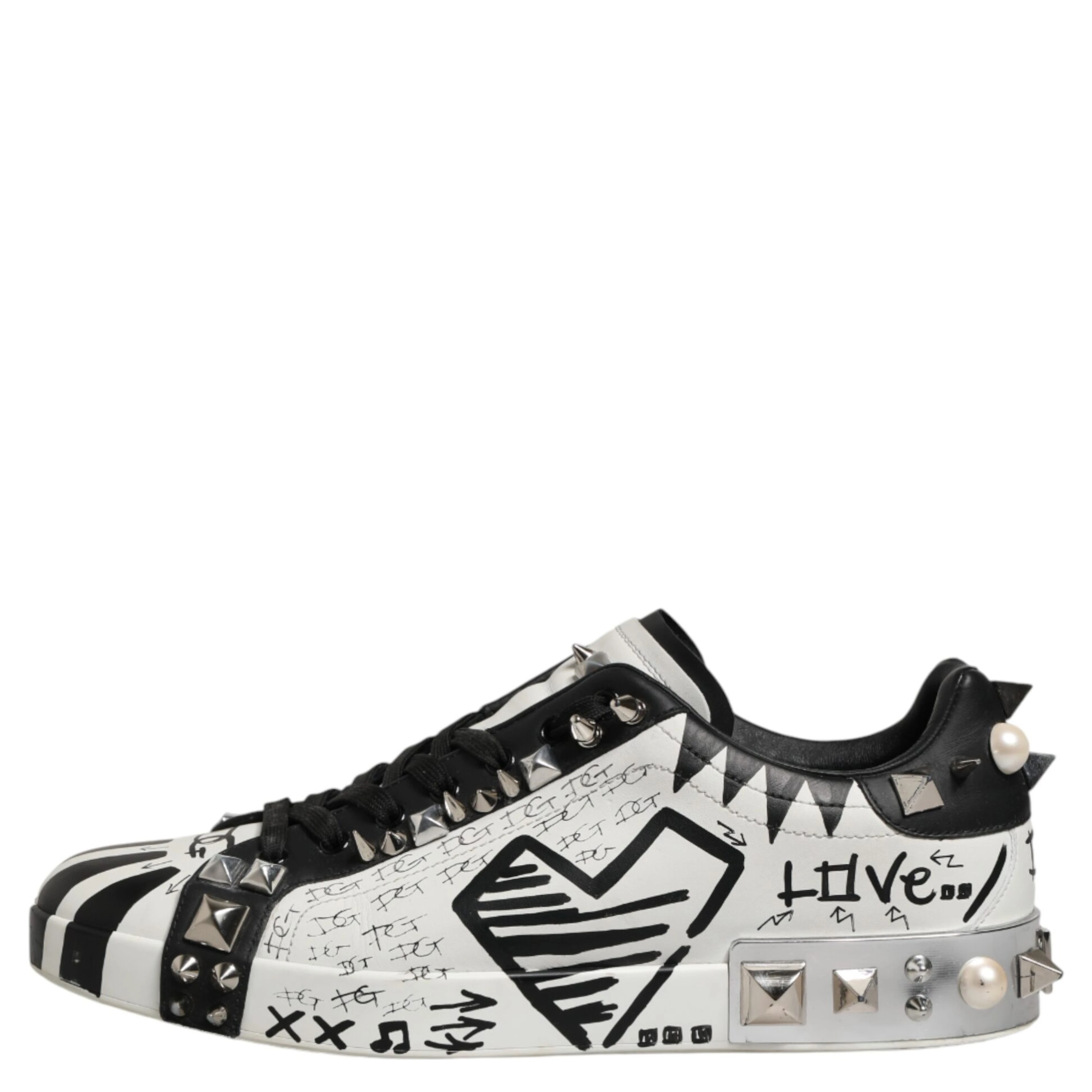 Black White Studded Low Top Sneakers Shoes