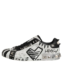 Black White Studded Low Top Sneakers Shoes