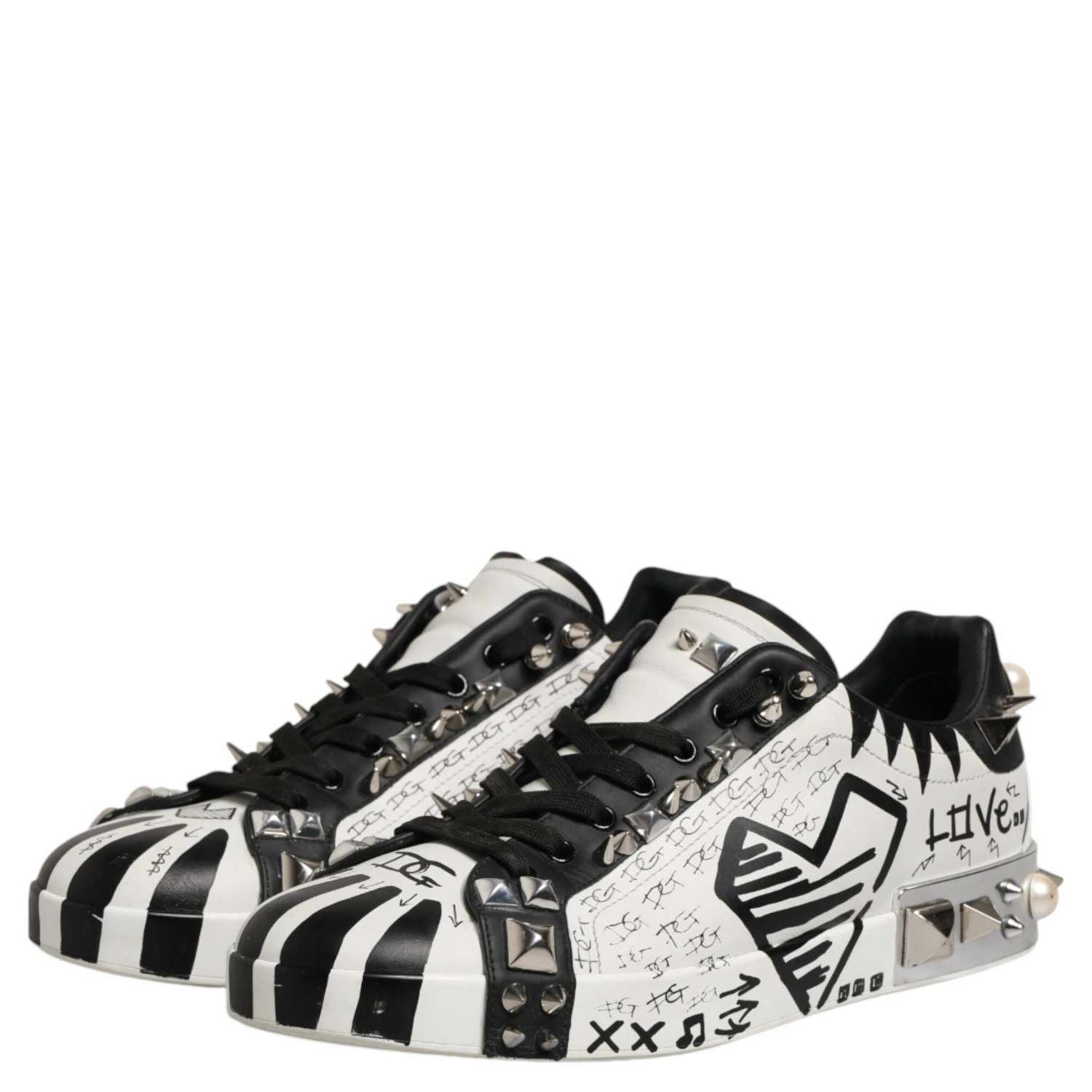 Black White Studded Low Top Sneakers Shoes