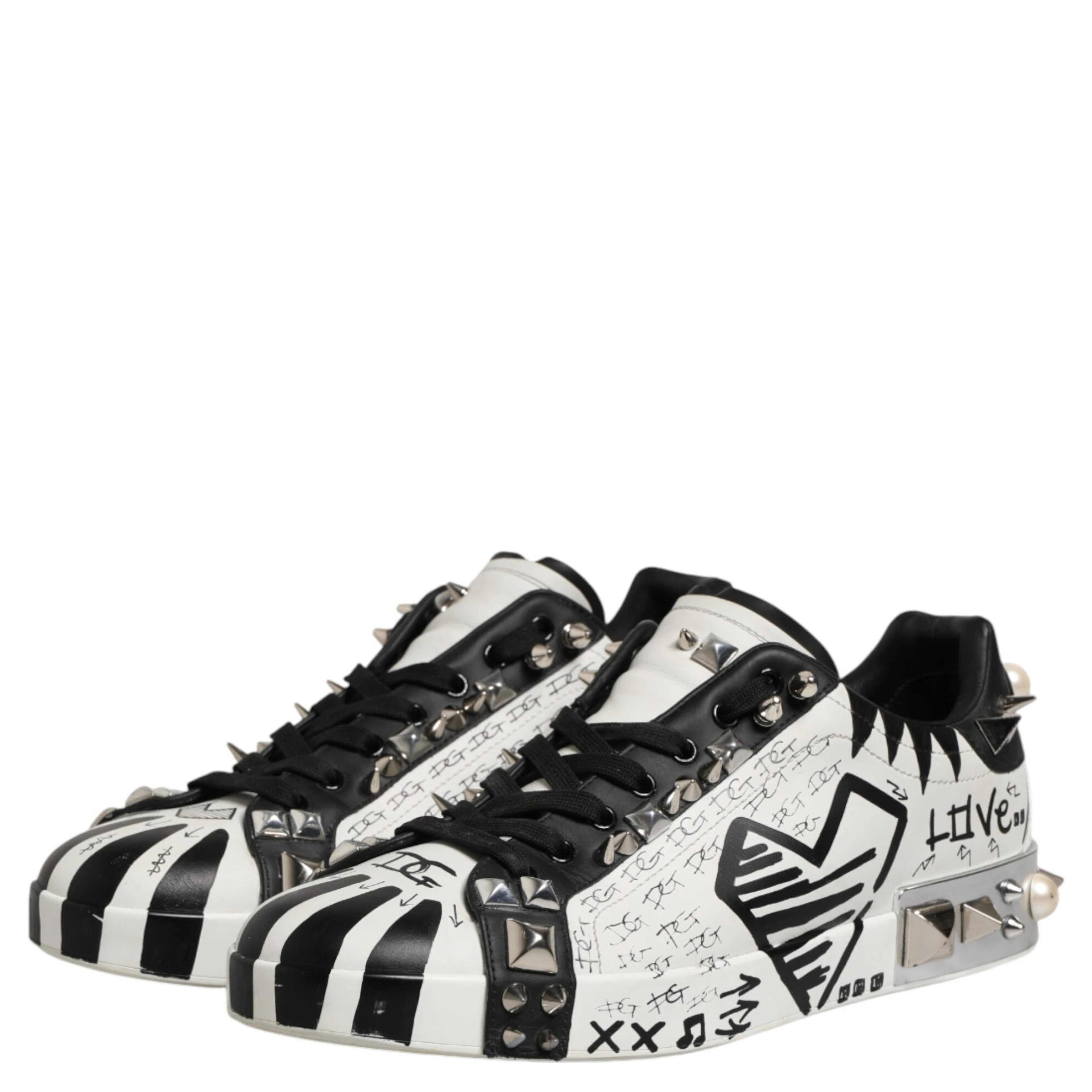 Black White Studded Low Top Sneakers Shoes