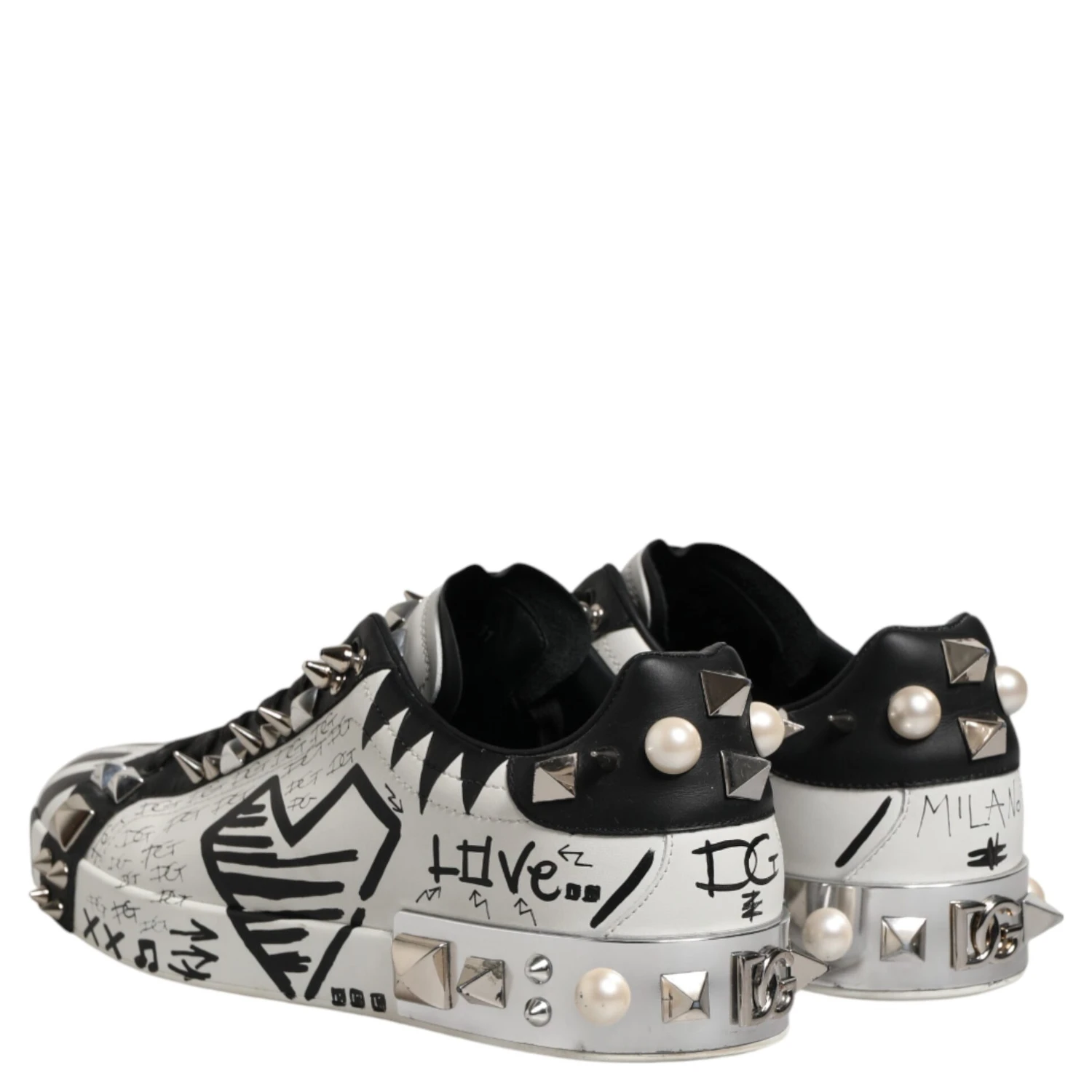 Black White Studded Low Top Sneakers Shoes