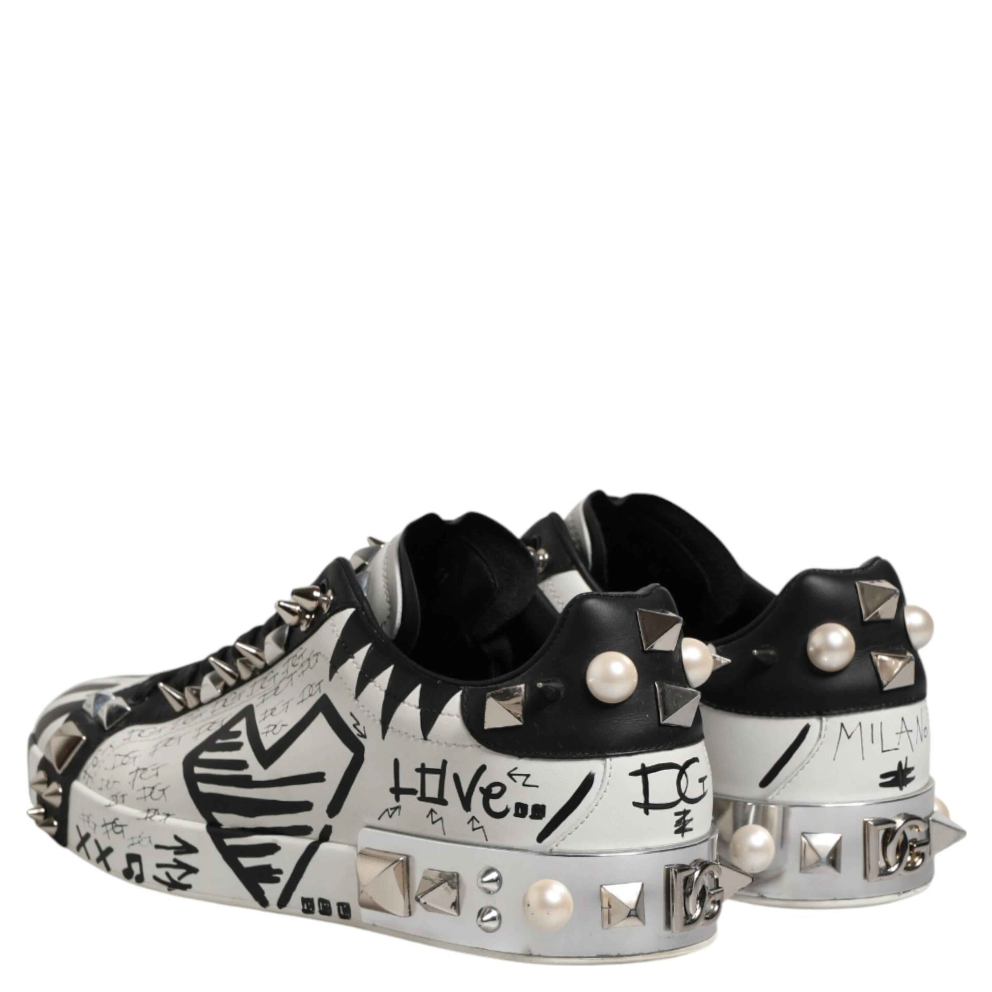 Black White Studded Low Top Sneakers Shoes