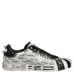 Black White Studded Low Top Sneakers Shoes