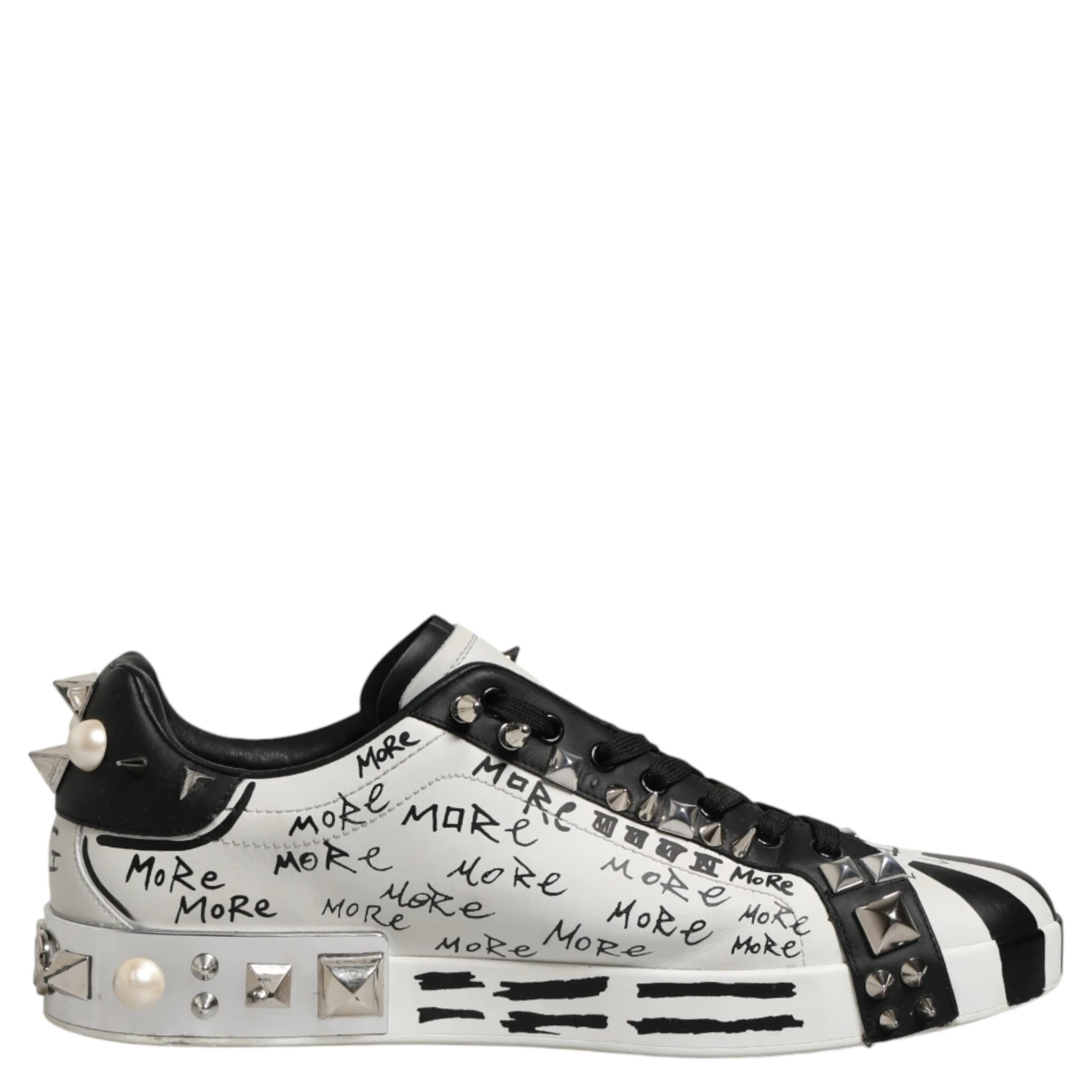 Black White Studded Low Top Sneakers Shoes