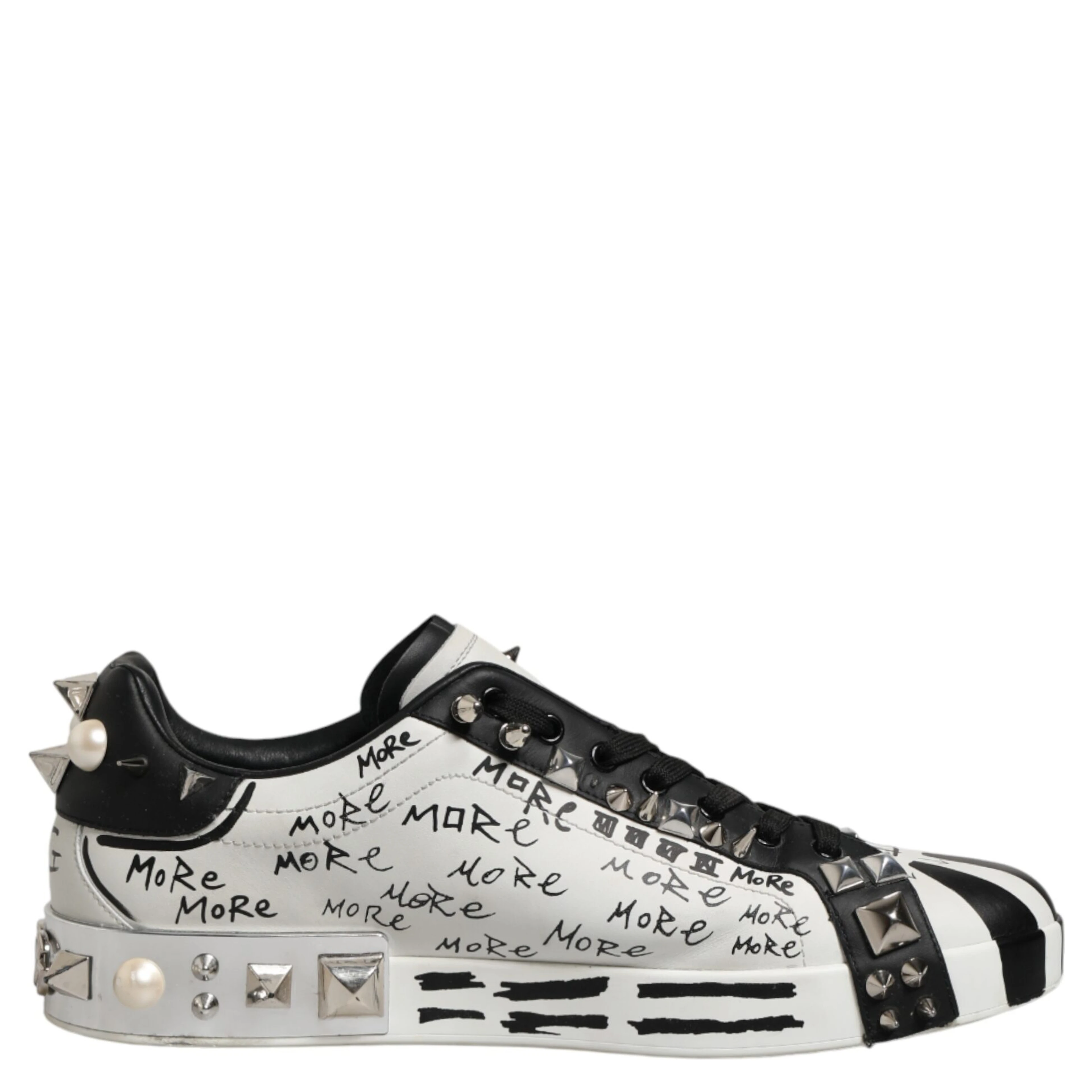 Black White Studded Low Top Sneakers Shoes