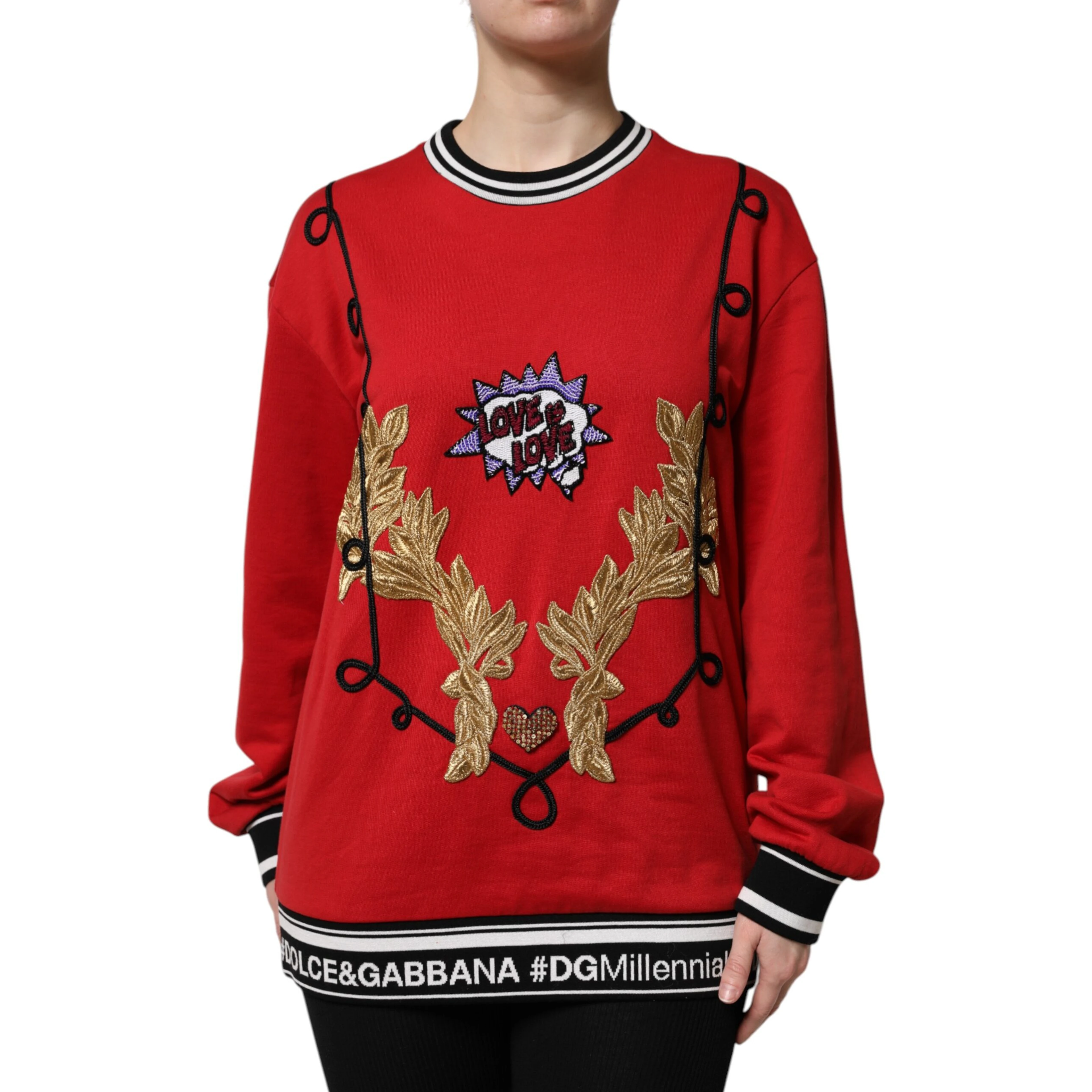 Red Cotton Queen Sequined Pullover Sweater