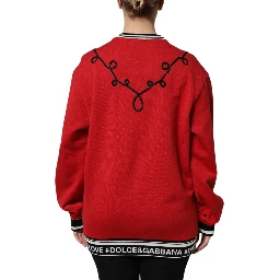 Red Cotton Queen Sequined Pullover Sweater