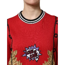 Red Cotton Queen Sequined Pullover Sweater