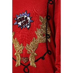 Red Cotton Queen Sequined Pullover Sweater