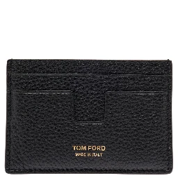Black Card Holder with Embossed Logo Lettering on the Front in Grained Leather Man