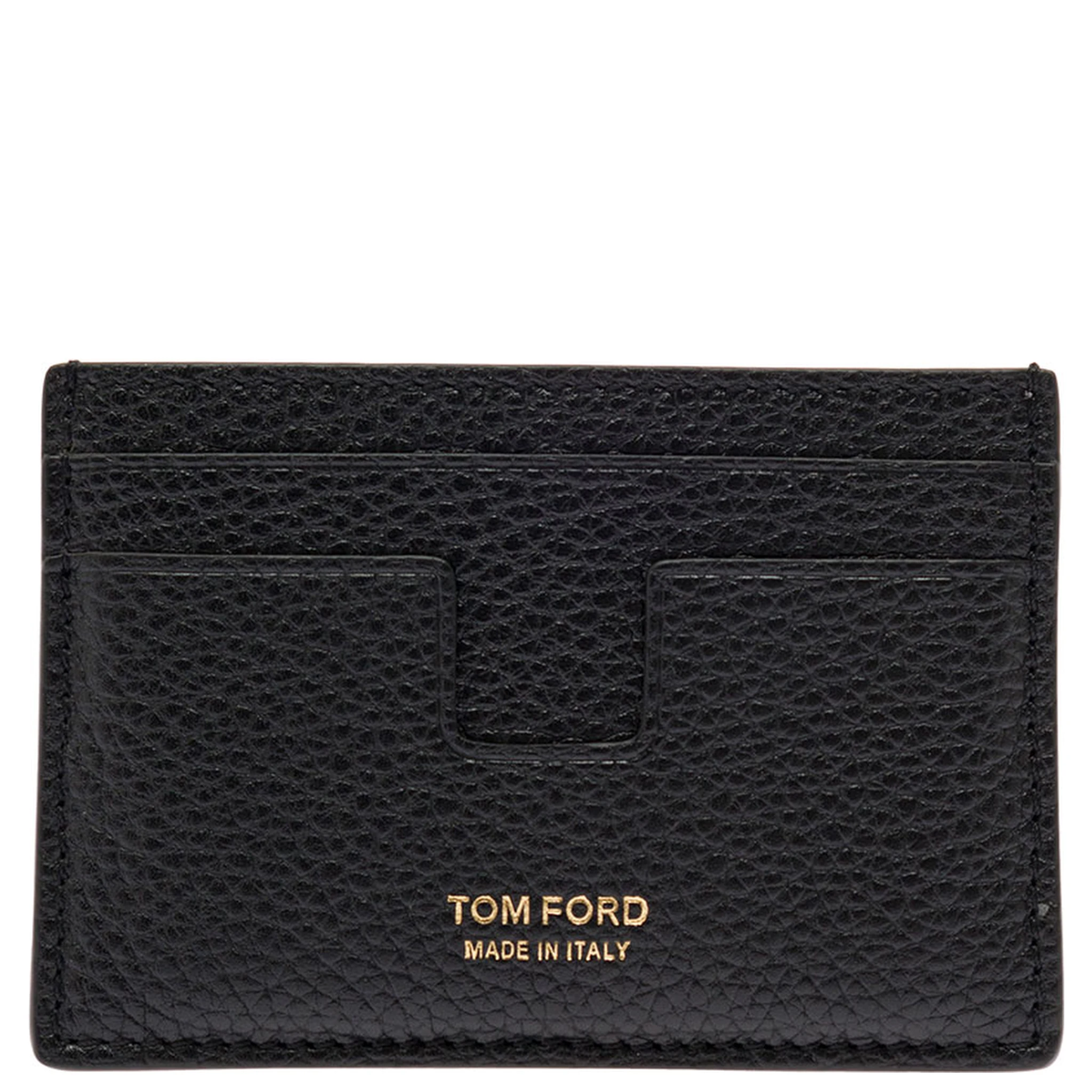 Black Card Holder with Embossed Logo Lettering on the Front in Grained Leather Man