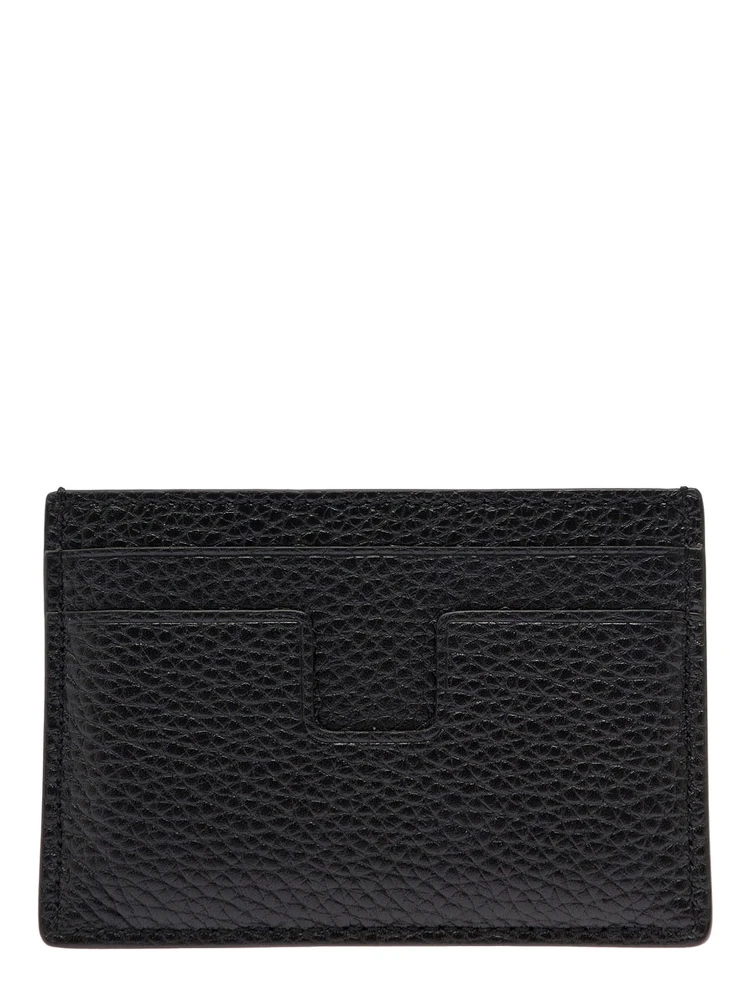 Black Card Holder with Embossed Logo Lettering on the Front in Grained Leather Man alternative
