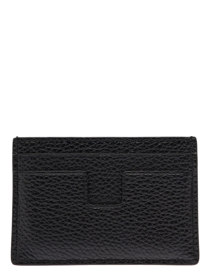 Black Card Holder with Embossed Logo Lettering on the Front in Grained Leather Man
