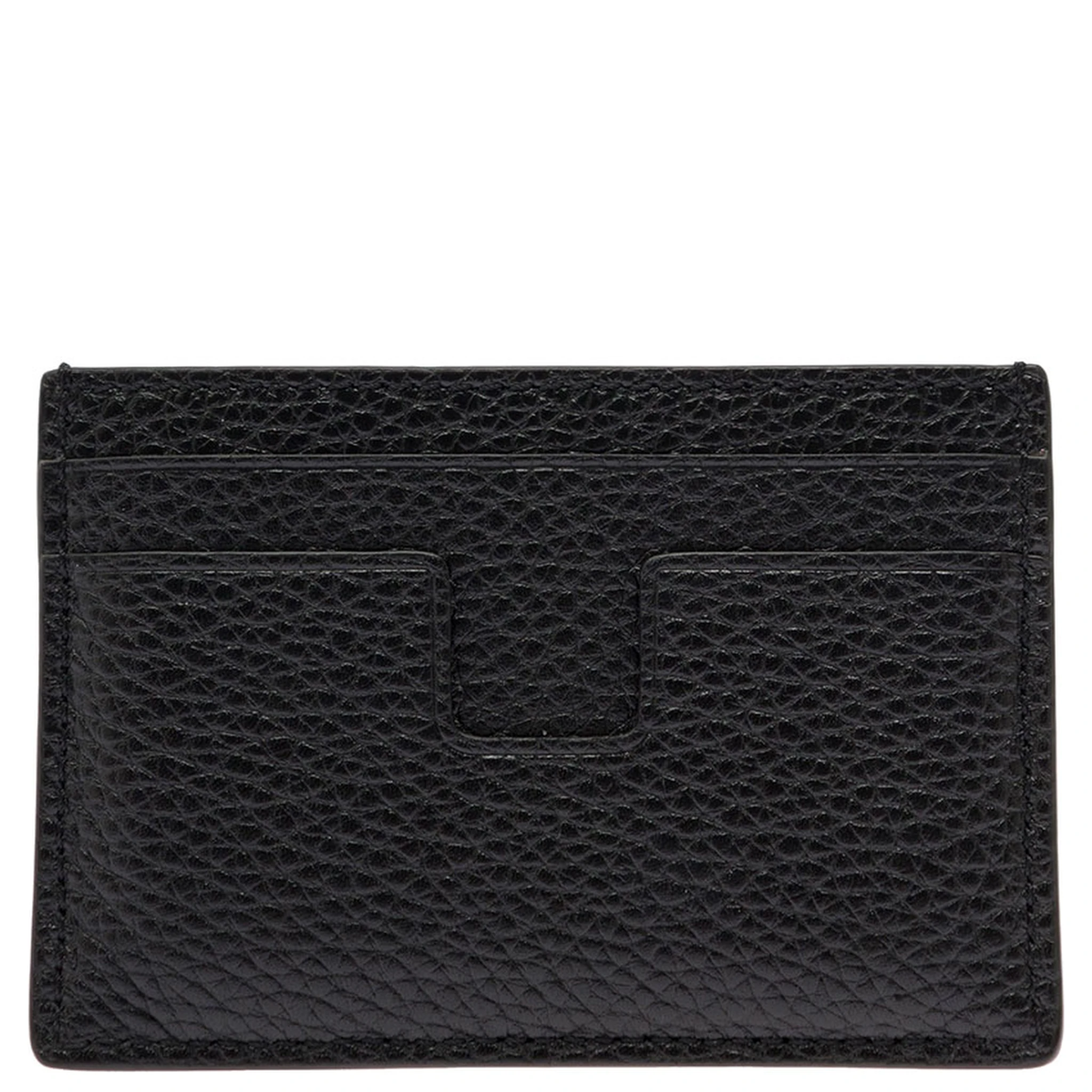 Black Card Holder with Embossed Logo Lettering on the Front in Grained Leather Man