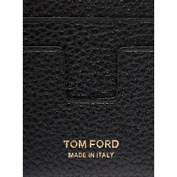 Black Card Holder with Embossed Logo Lettering on the Front in Grained Leather Man