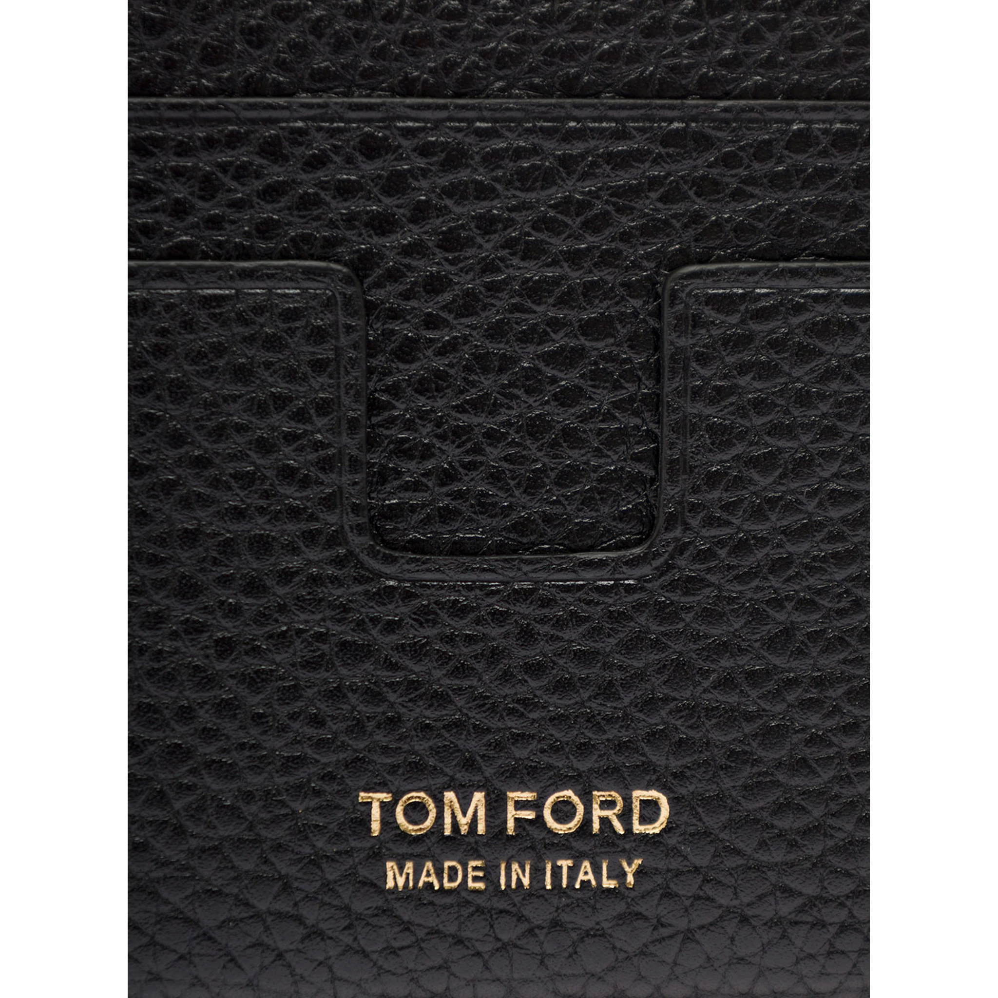 Black Card Holder with Embossed Logo Lettering on the Front in Grained Leather Man