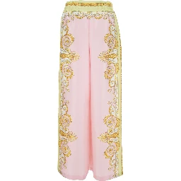 Multicolor Trousers with Elastic Waist and All-Over Geometric Print in Silk Woman