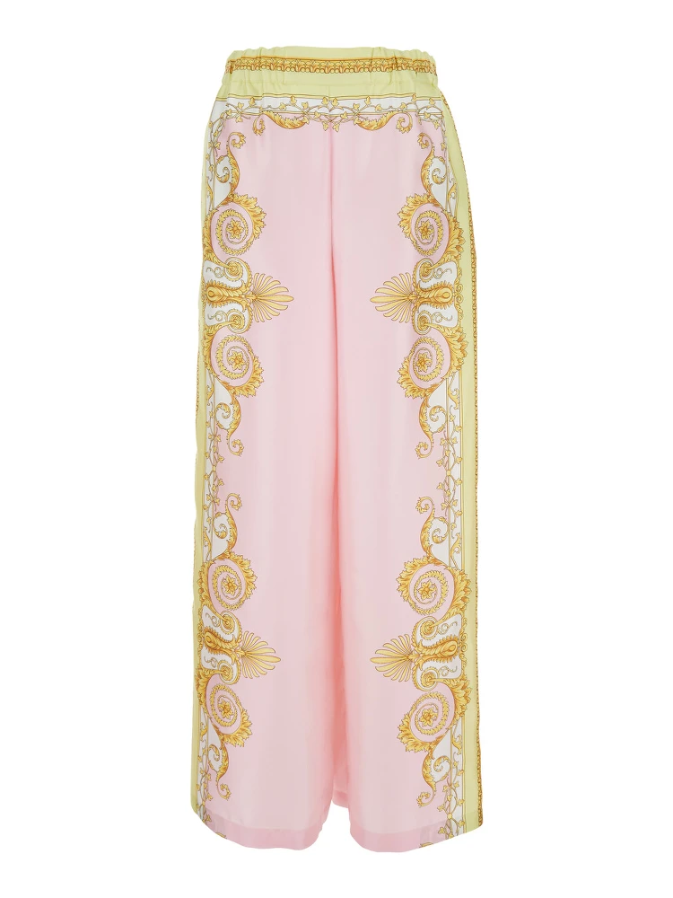 Multicolor Trousers with Elastic Waist and All-Over Geometric Print in Silk Woman