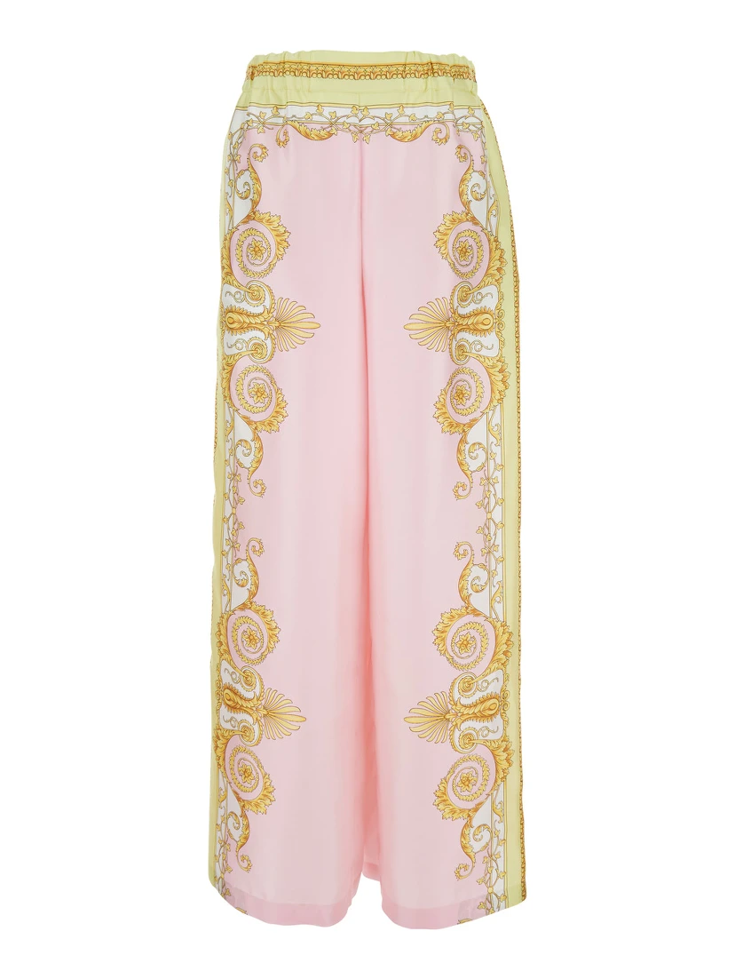 Multicolor Trousers with Elastic Waist and All-Over Geometric Print in Silk Woman