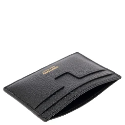 Black Card Holder with Embossed Logo Lettering on the Front in Grained Leather Man
