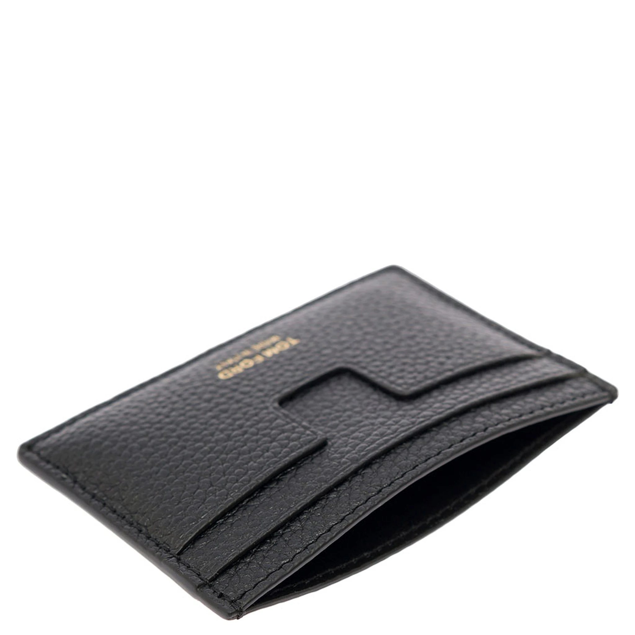 Black Card Holder with Embossed Logo Lettering on the Front in Grained Leather Man