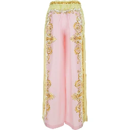 Multicolor Trousers with Elastic Waist and All-Over Geometric Print in Silk Woman