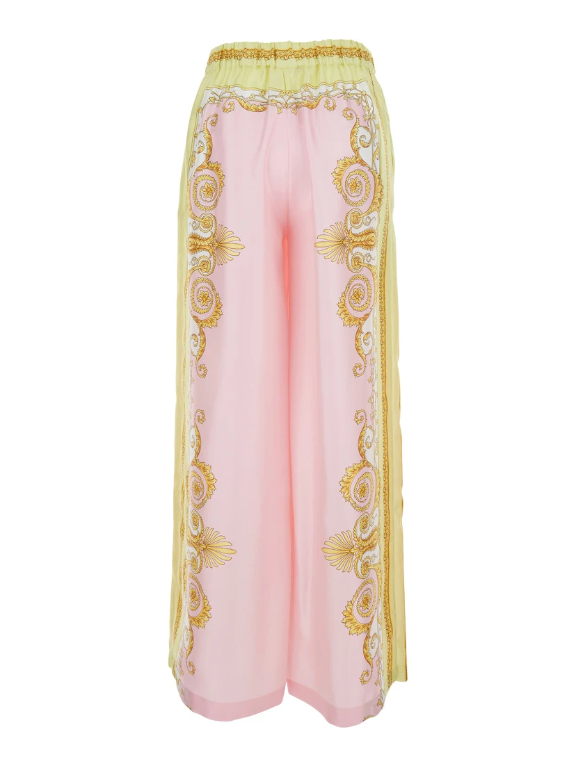 Multicolor Trousers with Elastic Waist and All-Over Geometric Print in Silk Woman