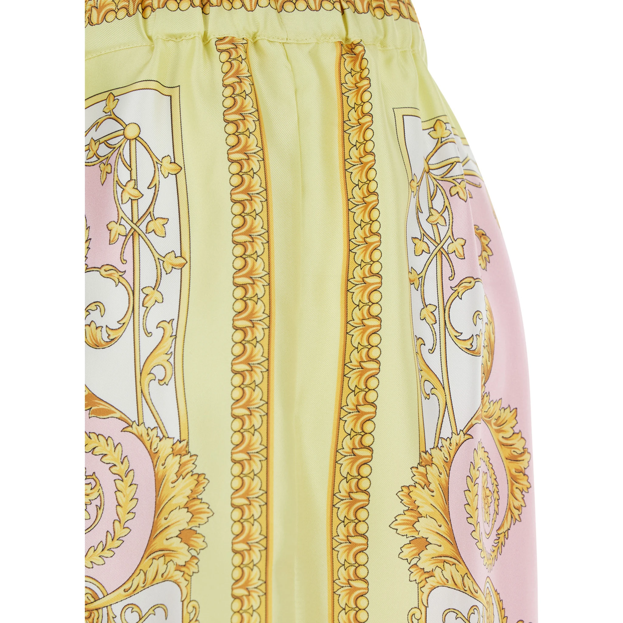 Multicolor Trousers with Elastic Waist and All-Over Geometric Print in Silk Woman