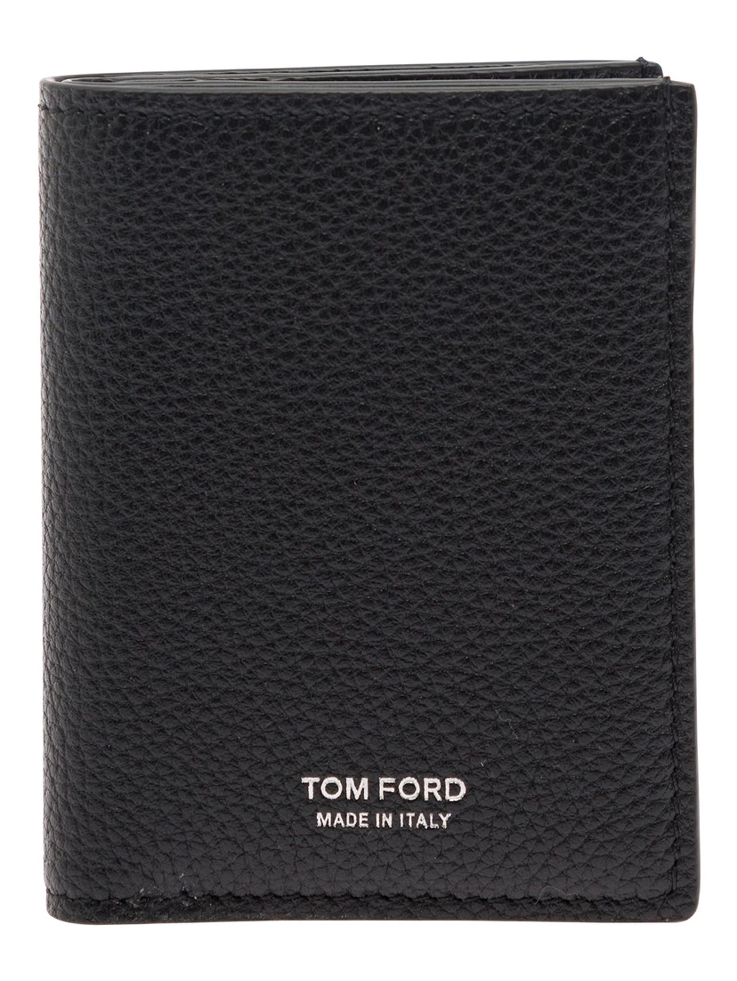 Black Card-Wallet with Embossed Logo in Hammered Leather Man