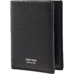 Black Card-Wallet with Embossed Logo in Hammered Leather Man