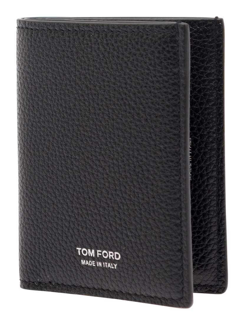 Black Card-Wallet with Embossed Logo in Hammered Leather Man