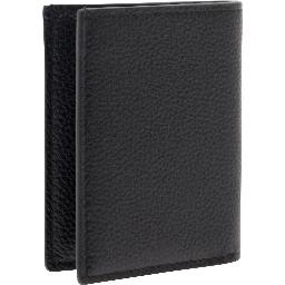 Black Card-Wallet with Embossed Logo in Hammered Leather Man