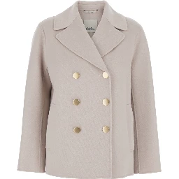 Margot Beige Double-Breasted Jacket with Wide Classic Lapels in Virgin Wool Woman