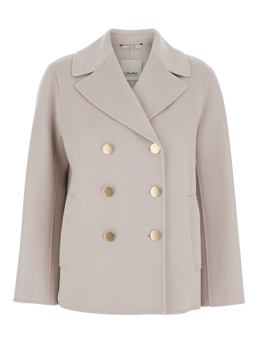 Margot Beige Double-Breasted Jacket with Wide Classic Lapels in Virgin Wool Woman