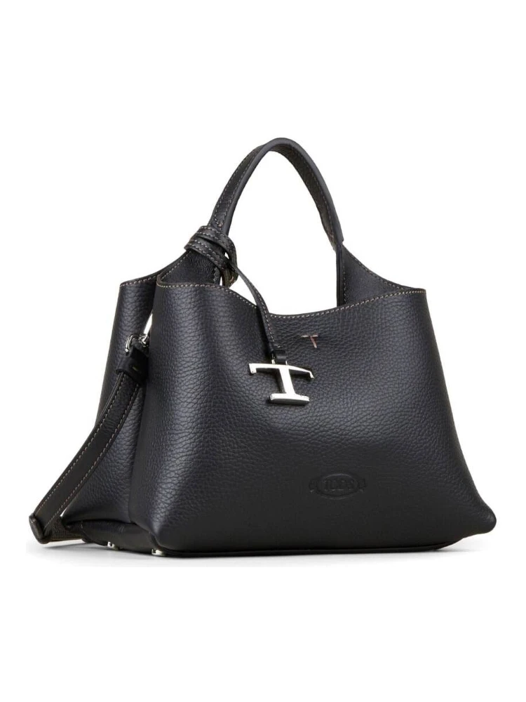 Micro Black Handbag with Embossed Logo and T Timeless Pendant in Grain Leather Woman alternative