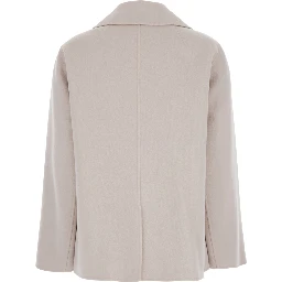 Margot Beige Double-Breasted Jacket with Wide Classic Lapels in Virgin Wool Woman
