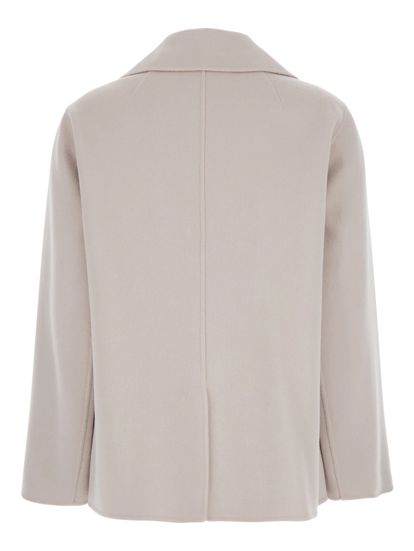 Margot Beige Double-Breasted Jacket with Wide Classic Lapels in Virgin Wool Woman