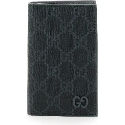Black Card Holder with All-Over GG Motif and Logo on the Front in Fabric Man
