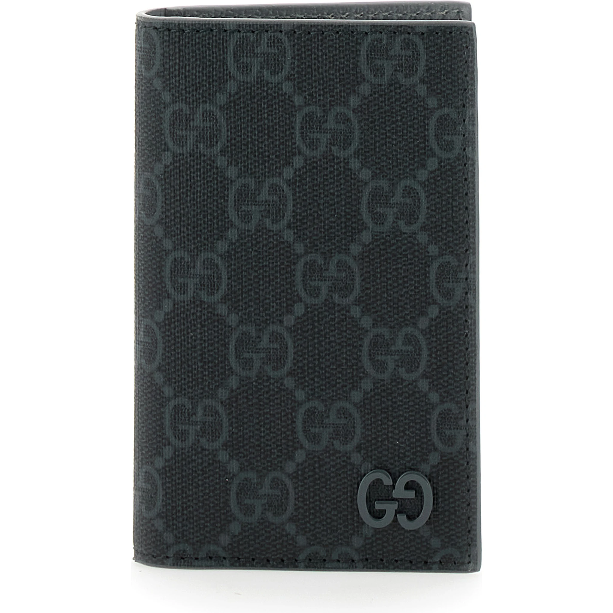 Black Card Holder with All-Over GG Motif and Logo on the Front in Fabric Man