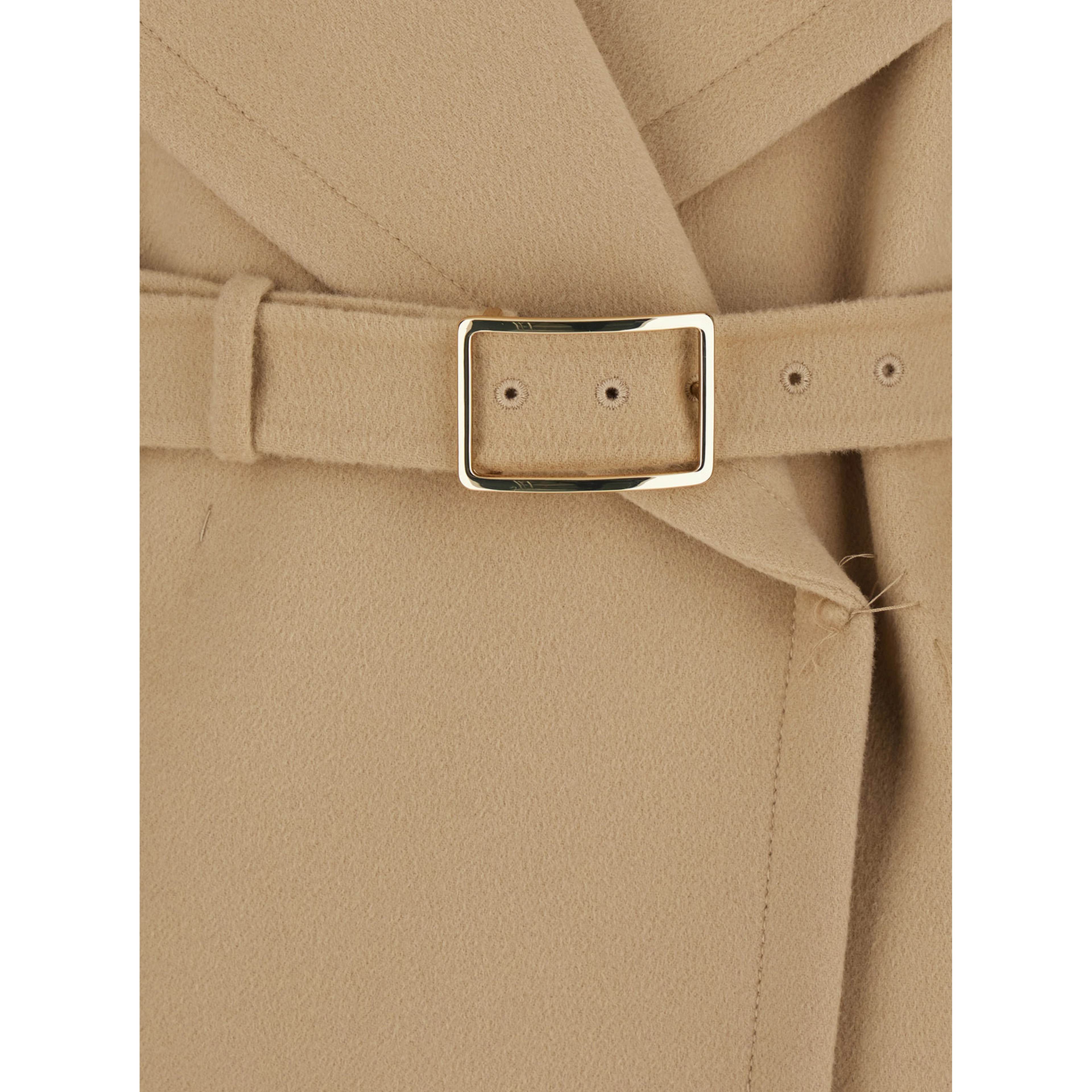 Beige Coat with Wide Classic Lapels and Waist Belt in Wool Woman