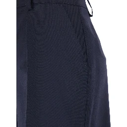 Blue Pants with Front Button and Zip Closure in Cotton Woman