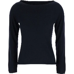 كنزة فارترا زرقاء بياقة قارب من الكشمير للنساء