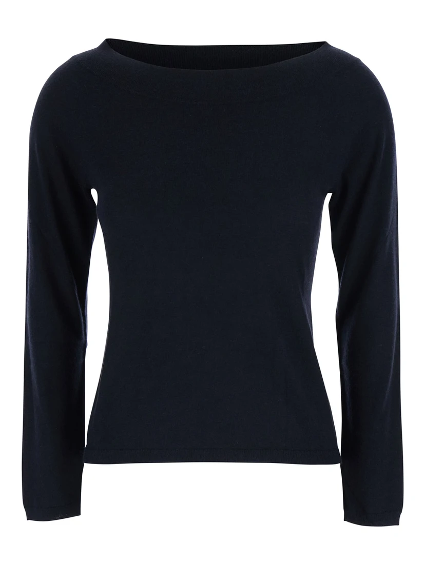 كنزة فارترا زرقاء بياقة قارب من الكشمير للنساء