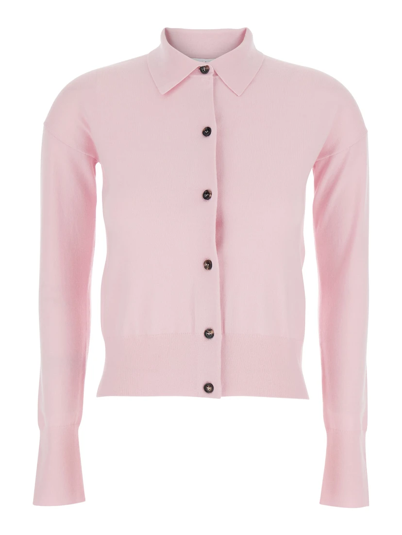 Medeola Pink Sweater with Polo Collar and Button Closure in Wool Blend Woman