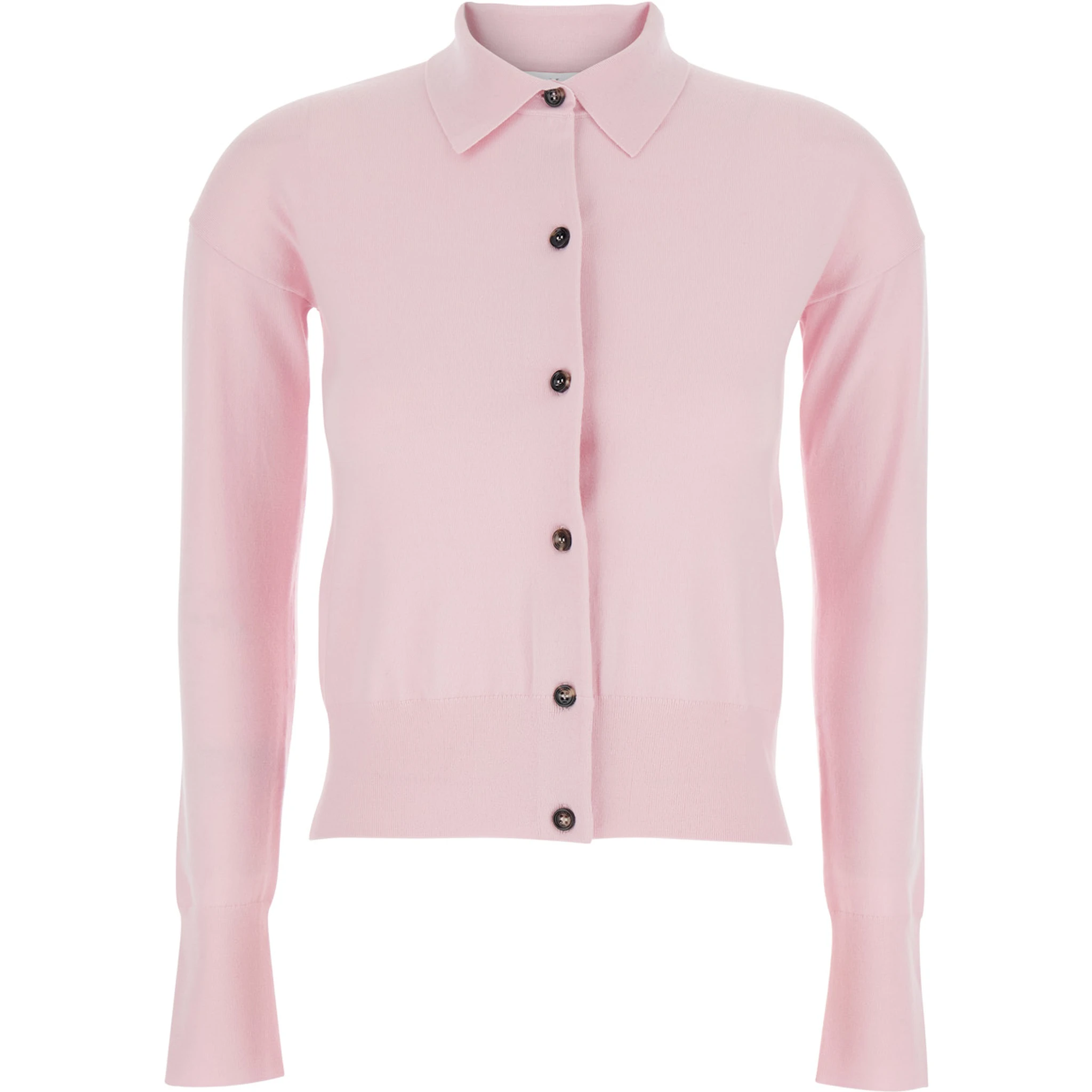 Medeola Pink Sweater with Polo Collar and Button Closure in Wool Blend Woman