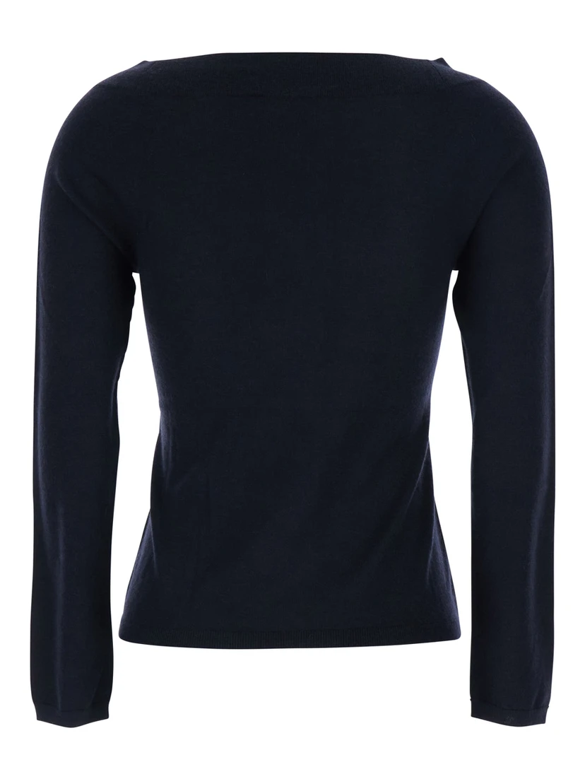 كنزة فارترا زرقاء بياقة قارب من الكشمير للنساء