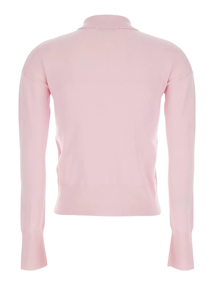 Medeola Pink Sweater with Polo Collar and Button Closure in Wool Blend Woman alternative